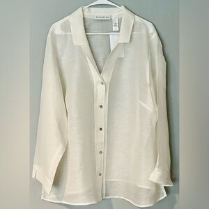 ELISABETH by LIZ CLAIBORNE Ivory Linen Silk Blouse 3X